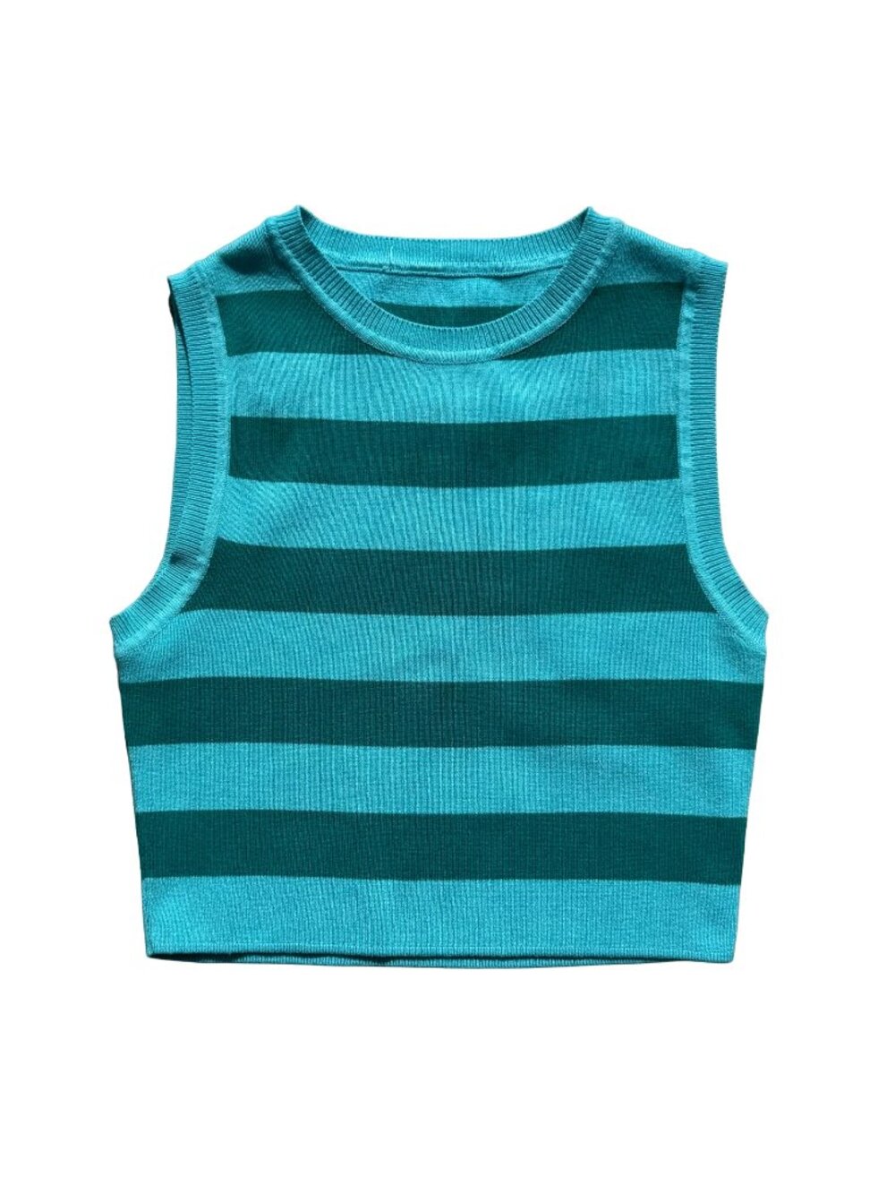 Zara Teal Striped Knit Sleeveless Crop Top S